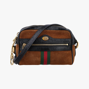Pre-owned Gucci OPHIDIA Brown×black×multi Suede×leather 517350 shoulderbag | stylenewstar