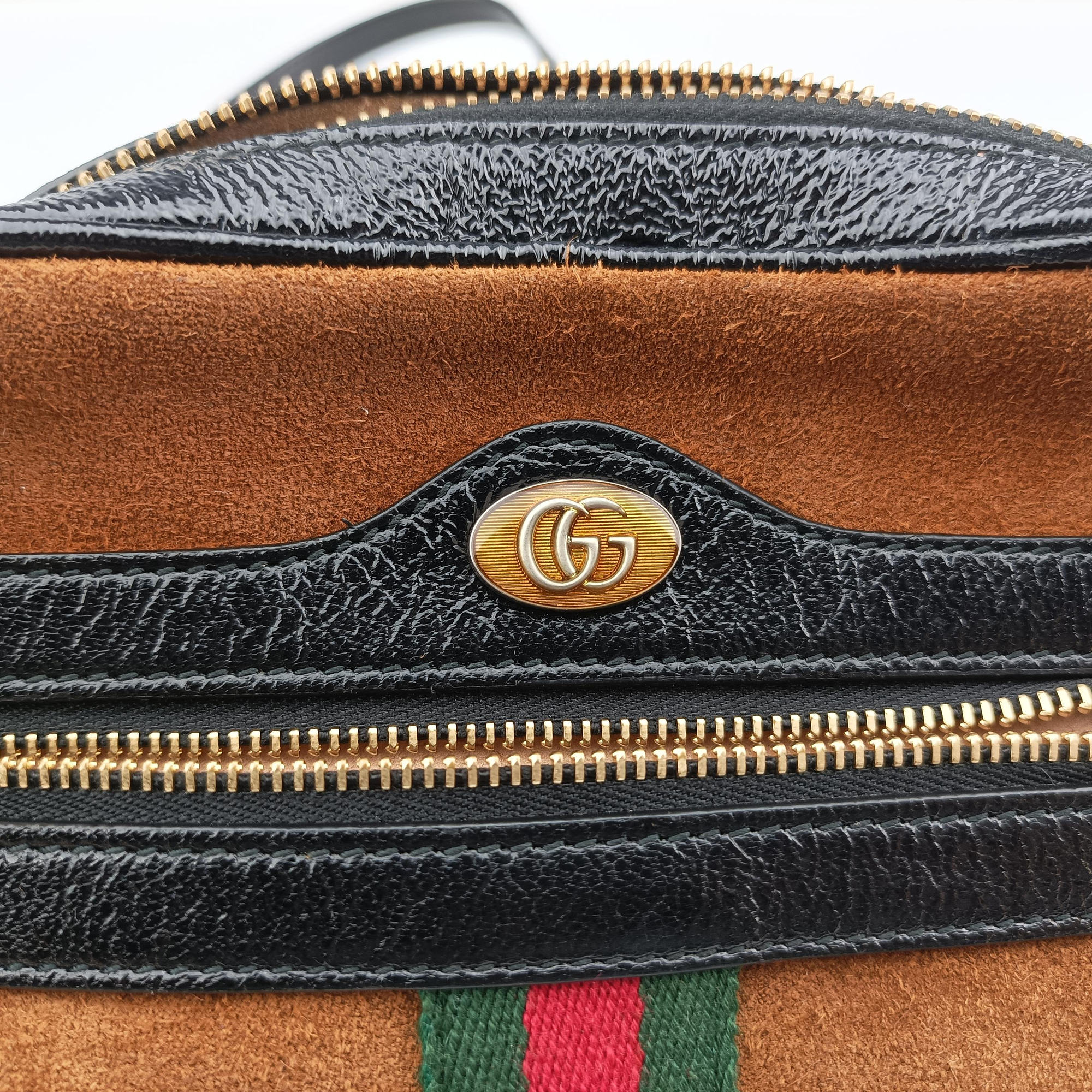 Pre-owned Gucci OPHIDIA Brown×black×multi Suede×leather 517350 shoulderbag | stylenewstar