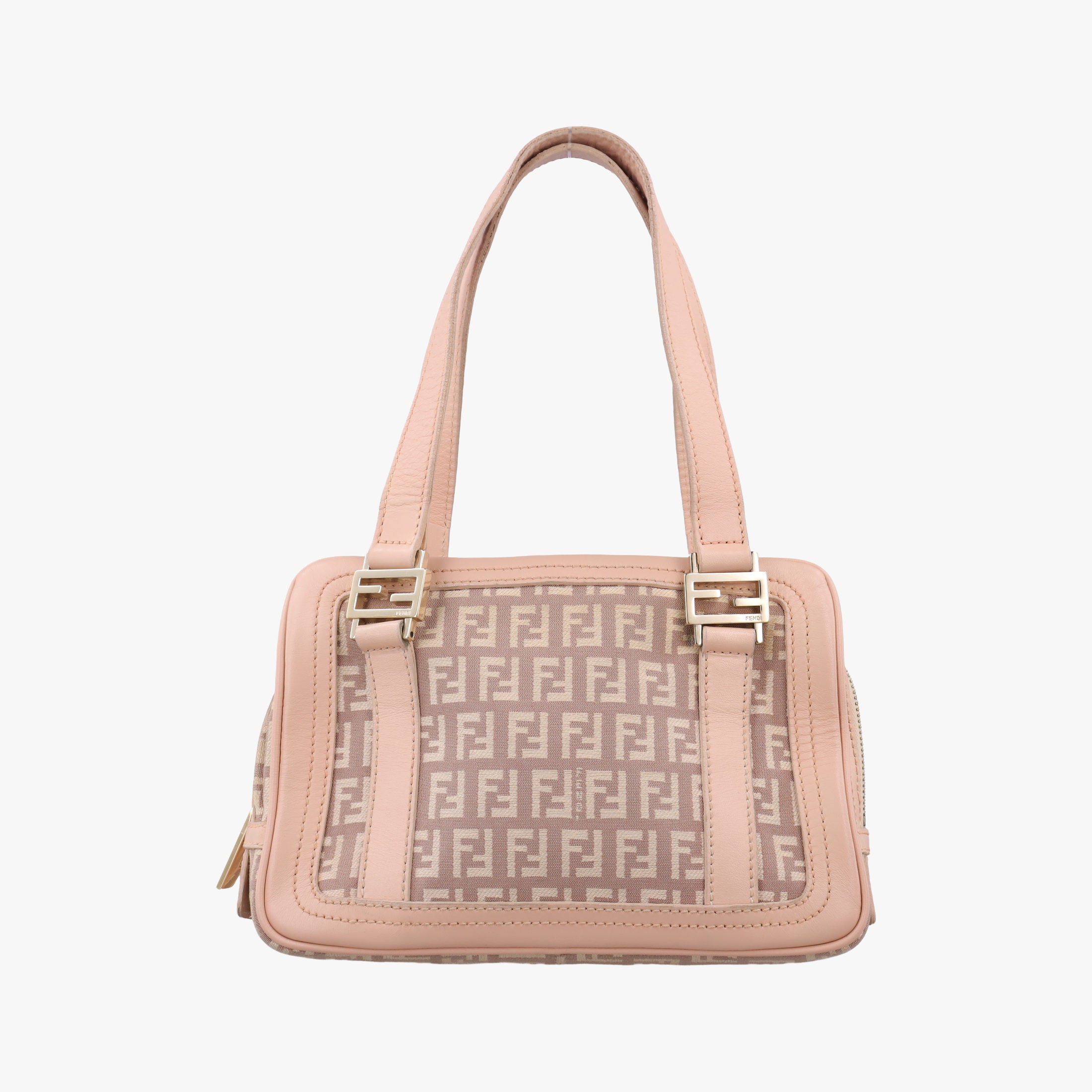 Pre-owned Fendi Zucchino Beige×Pink canvas×Leather 8BL074 handbag | stylenewstar