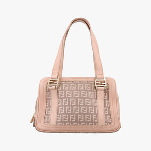 Pre-owned Fendi Zucchino Beige×Pink canvas×Leather 8BL074 handbag | stylenewstar