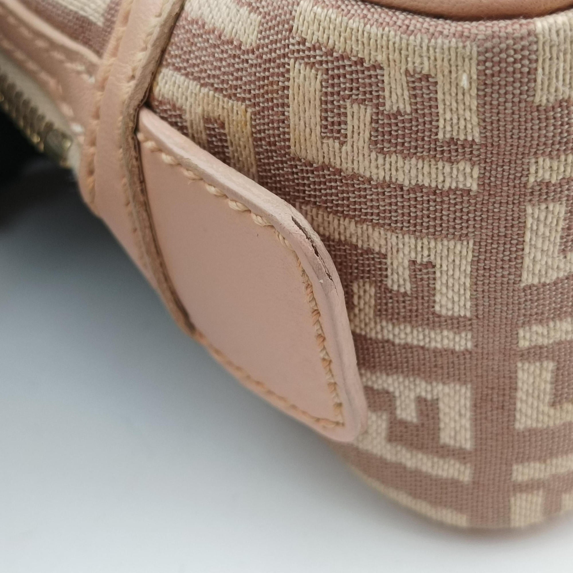 Pre-owned Fendi Zucchino Beige×Pink canvas×Leather 8BL074 handbag | stylenewstar