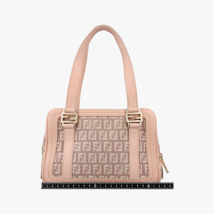 Pre-owned Fendi Zucchino Beige×Pink canvas×Leather 8BL074 handbag | stylenewstar