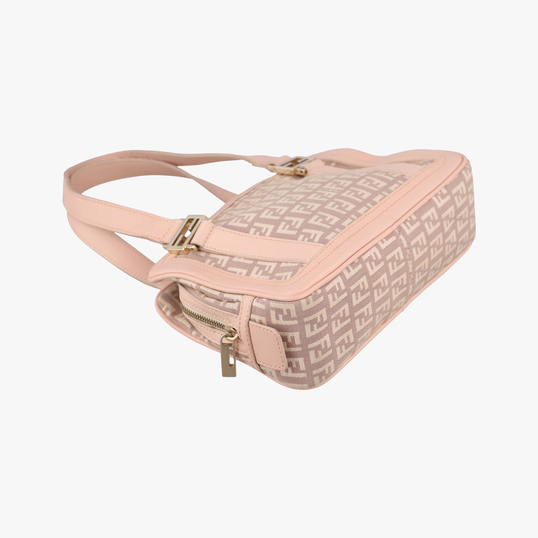 Pre-owned Fendi Zucchino Beige×Pink canvas×Leather 8BL074 handbag | stylenewstar