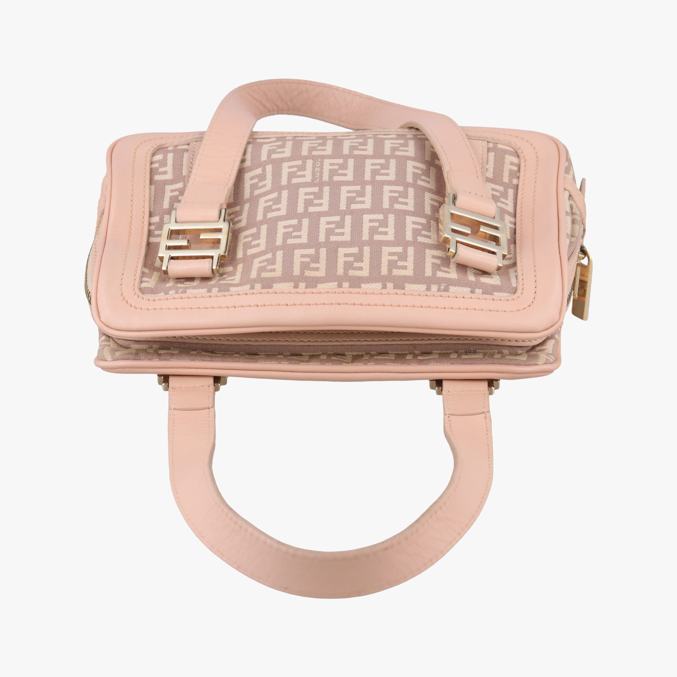 Pre-owned Fendi Zucchino Beige×Pink canvas×Leather 8BL074 handbag | stylenewstar