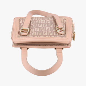Pre-owned Fendi Zucchino Beige×Pink canvas×Leather 8BL074 handbag | stylenewstar