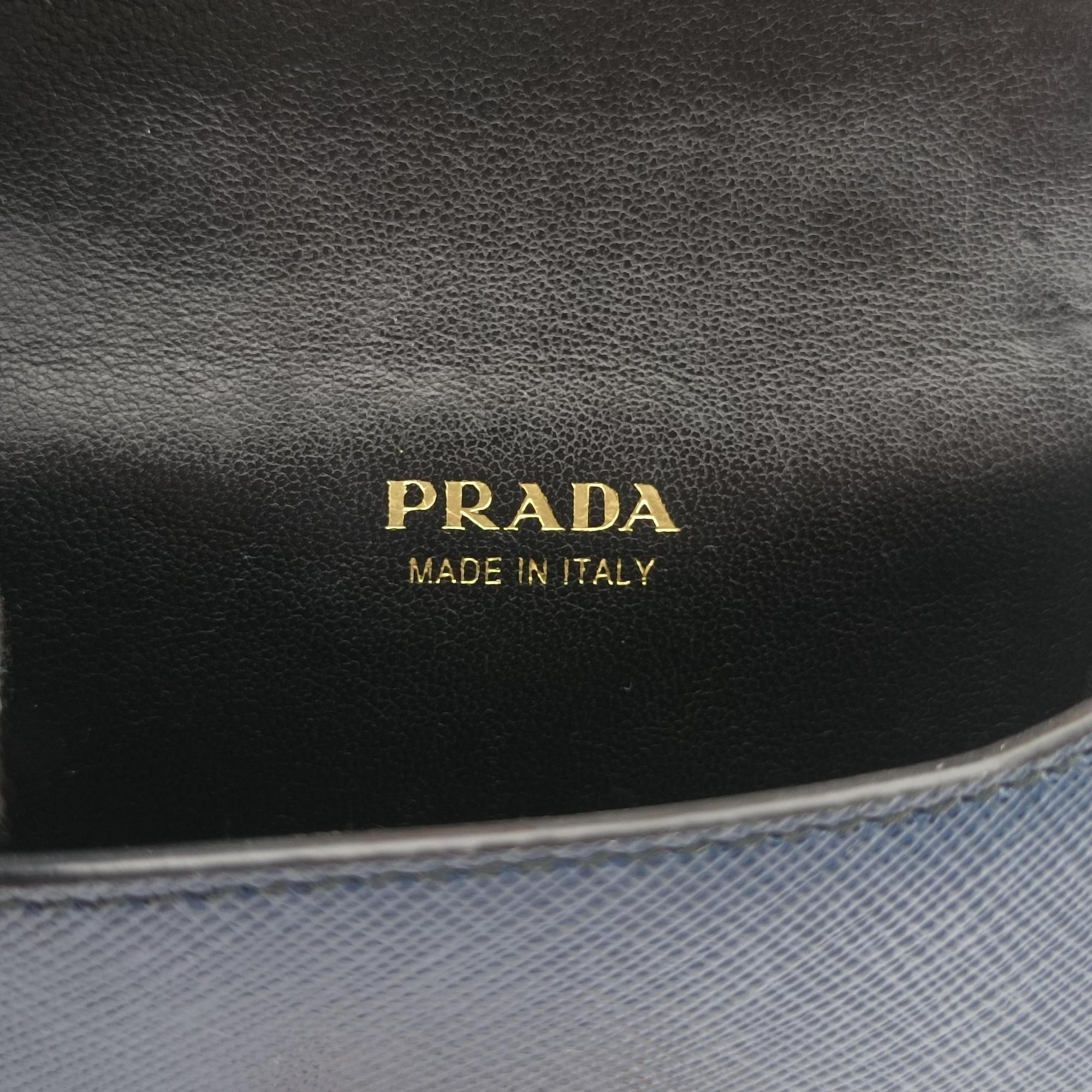 Pre-owned Prada Cahier Celestial Baltico ×Black Saffiano Leather × Smooth Leather  shoulderbag | stylenewstar