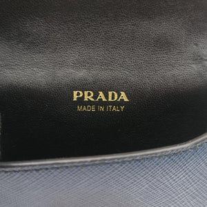 Pre-owned Prada Cahier Celestial Baltico ×Black Saffiano Leather × Smooth Leather  shoulderbag | stylenewstar
