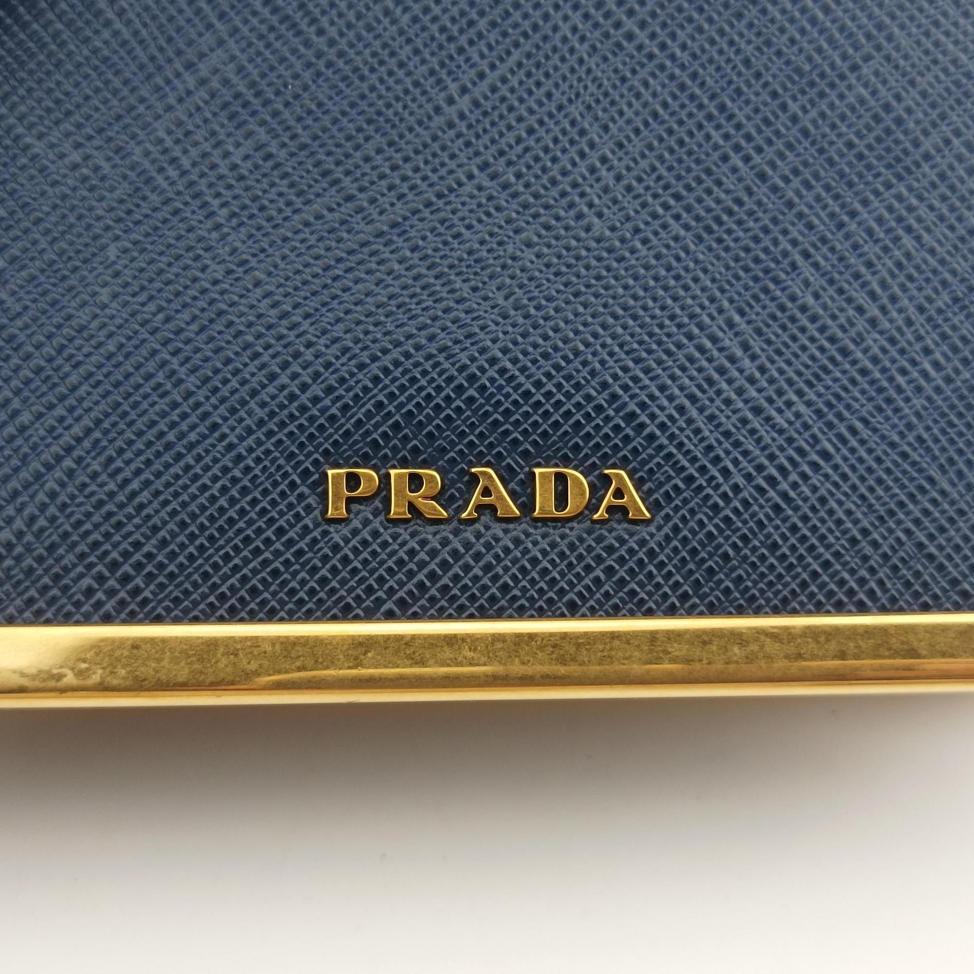Pre-owned Prada Cahier Celestial Baltico ×Black Saffiano Leather × Smooth Leather  shoulderbag | stylenewstar