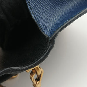 Pre-owned Prada Cahier Celestial Baltico ×Black Saffiano Leather × Smooth Leather  shoulderbag | stylenewstar