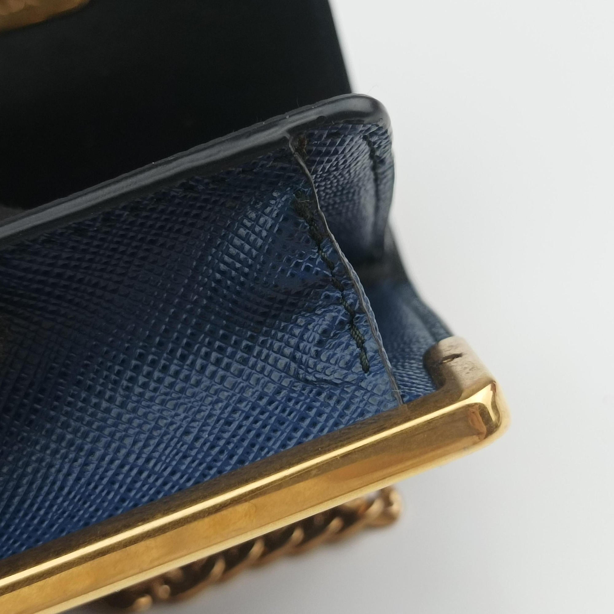 Pre-owned Prada Cahier Celestial Baltico ×Black Saffiano Leather × Smooth Leather  shoulderbag | stylenewstar