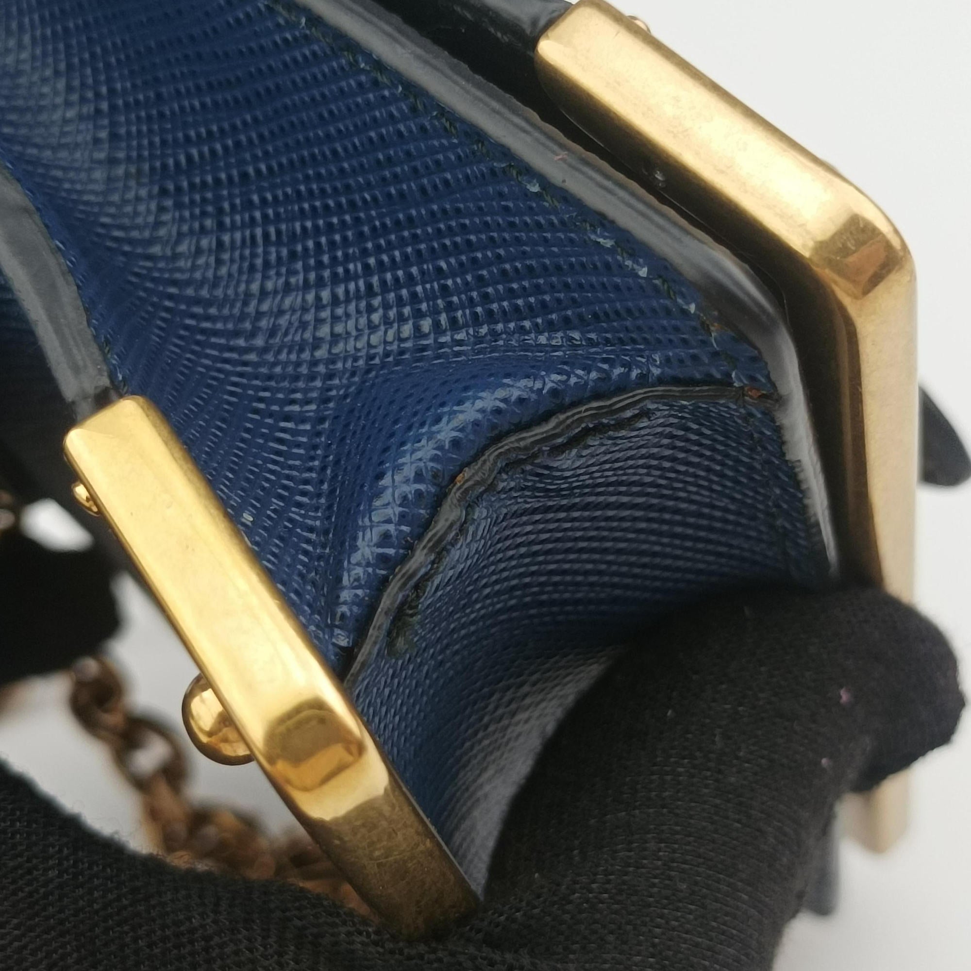 Pre-owned Prada Cahier Celestial Baltico ×Black Saffiano Leather × Smooth Leather  shoulderbag | stylenewstar