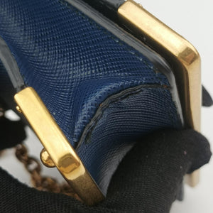 Pre-owned Prada Cahier Celestial Baltico ×Black Saffiano Leather × Smooth Leather  shoulderbag | stylenewstar