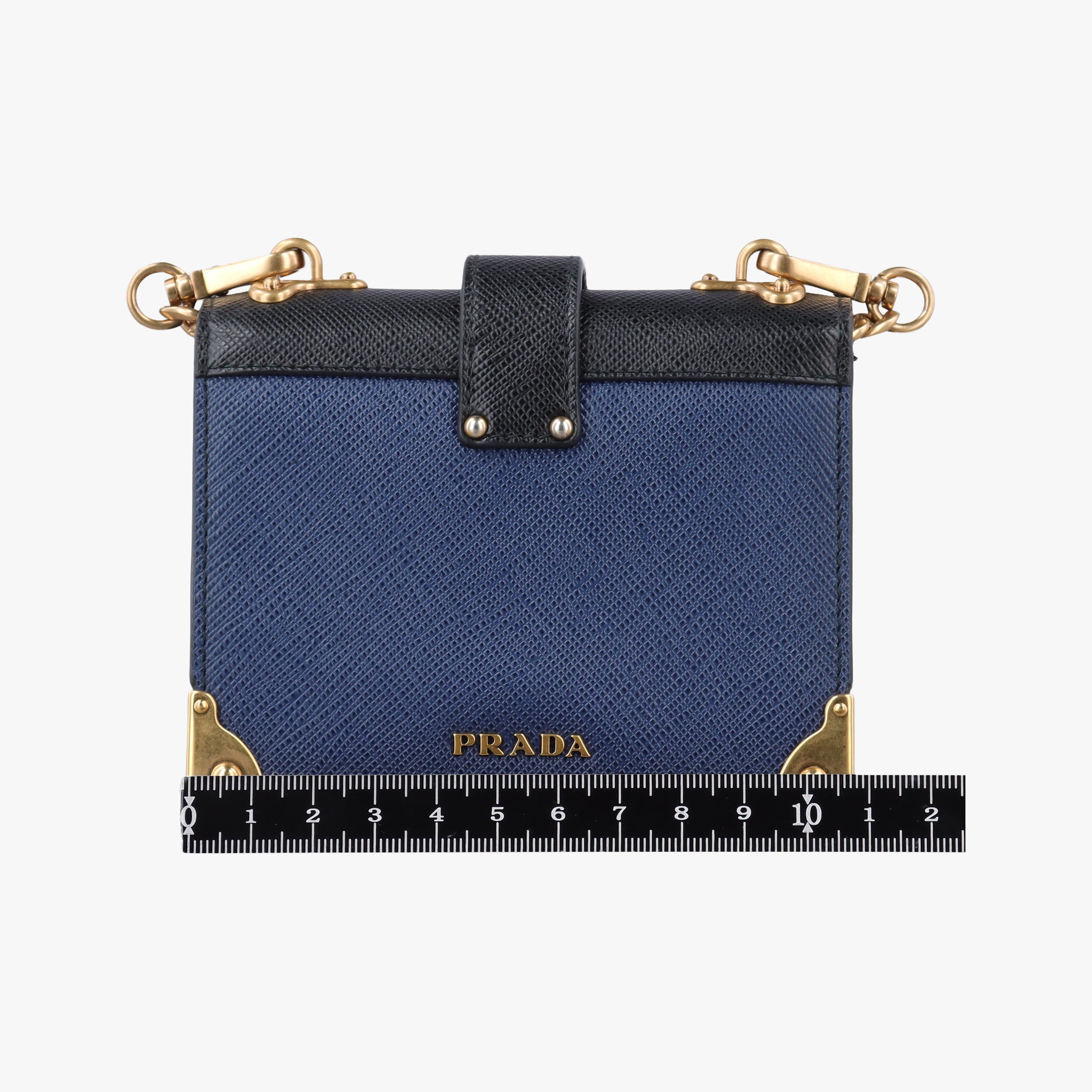 Pre-owned Prada Cahier Celestial Baltico ×Black Saffiano Leather × Smooth Leather  shoulderbag | stylenewstar