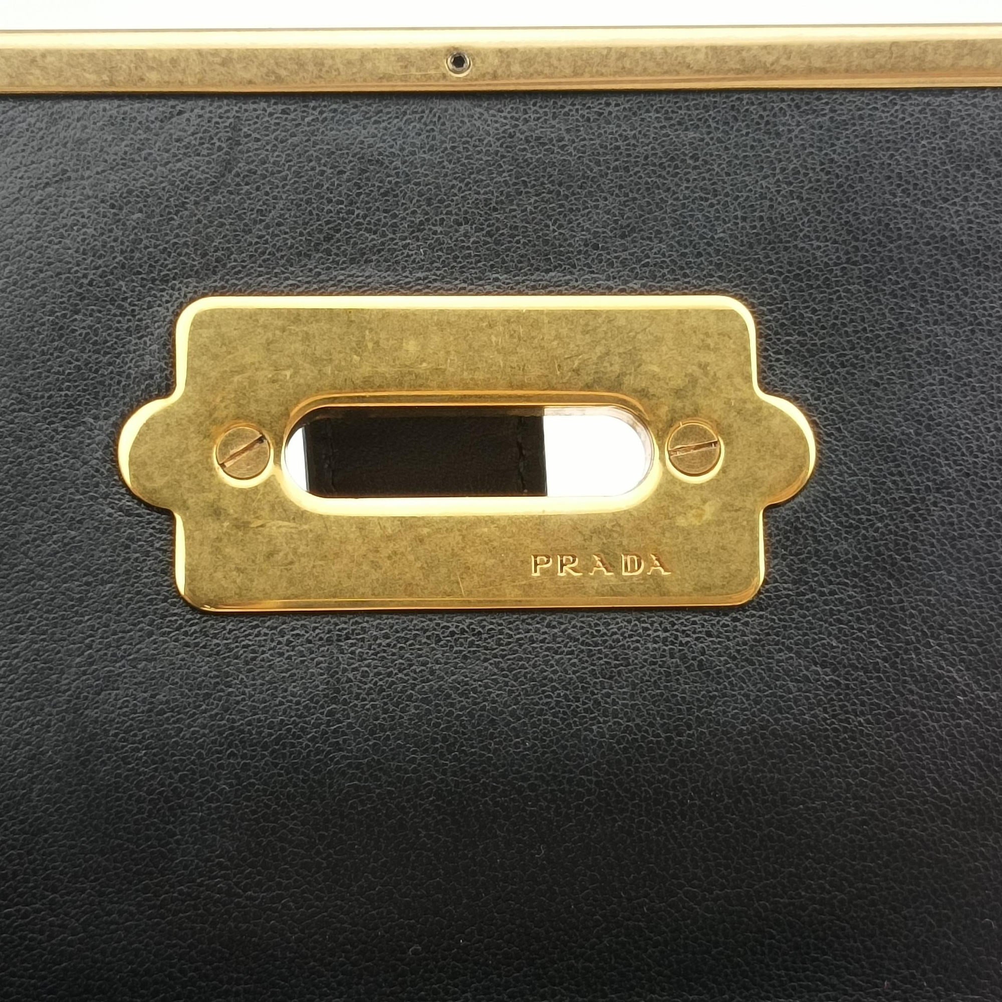 Pre-owned Prada Cahier Celestial Baltico ×Black Saffiano Leather × Smooth Leather  shoulderbag | stylenewstar