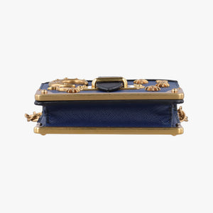 Pre-owned Prada Cahier Celestial Baltico ×Black Saffiano Leather × Smooth Leather  shoulderbag | stylenewstar