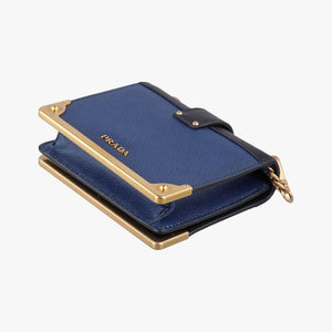 Pre-owned Prada Cahier Celestial Baltico ×Black Saffiano Leather × Smooth Leather  shoulderbag | stylenewstar