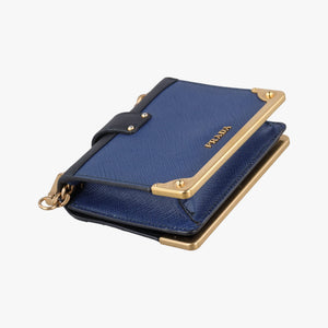 Pre-owned Prada Cahier Celestial Baltico ×Black Saffiano Leather × Smooth Leather  shoulderbag | stylenewstar