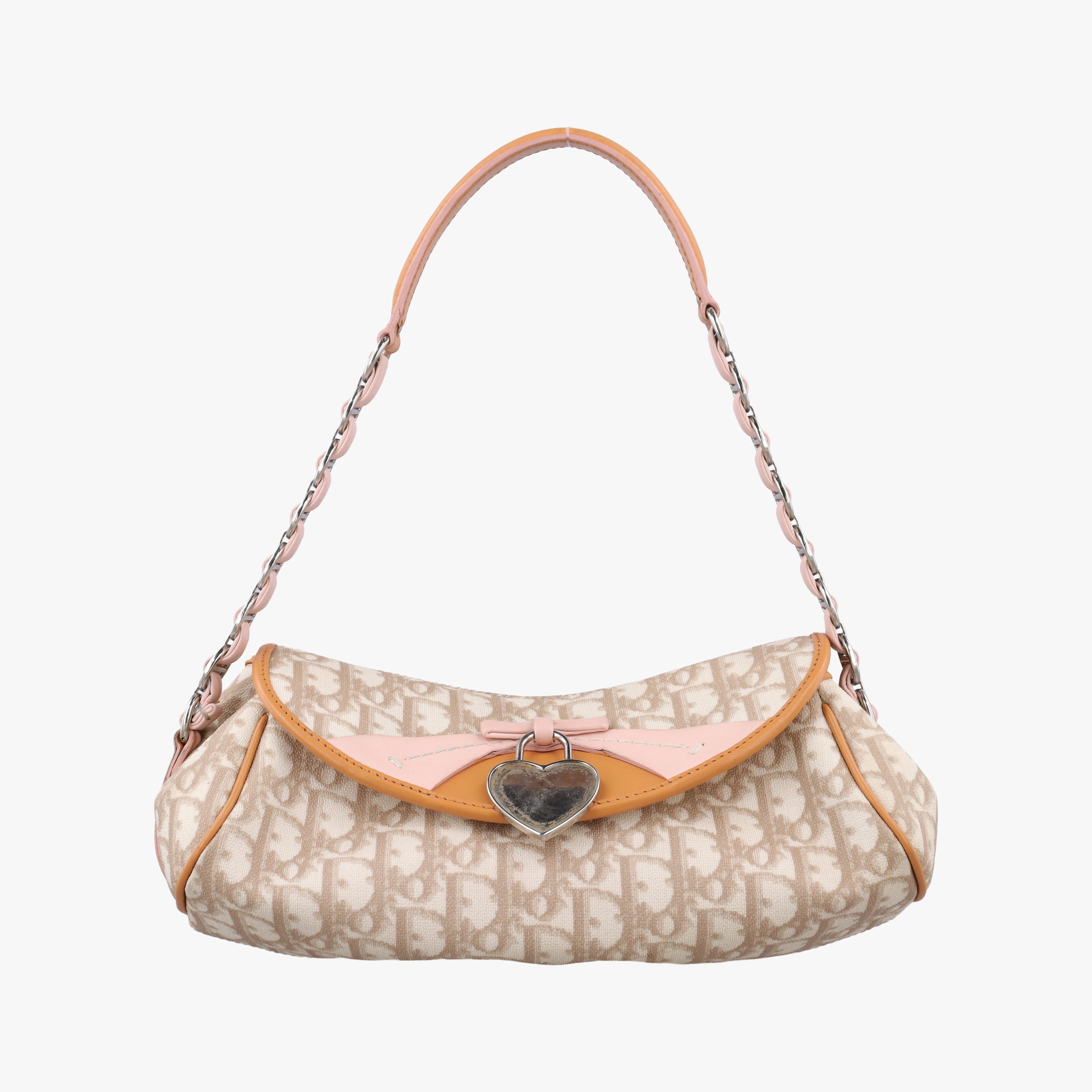 Pre-owned Christian Dior Romantic Heart Trotter Beige x Brown x Pink PVC Coated Canvas x leather  handbag | stylenewstar