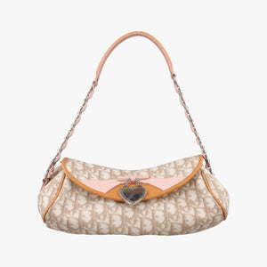 Pre-owned Christian Dior Romantic Heart Trotter Beige x Brown x Pink PVC Coated Canvas x leather  handbag | stylenewstar