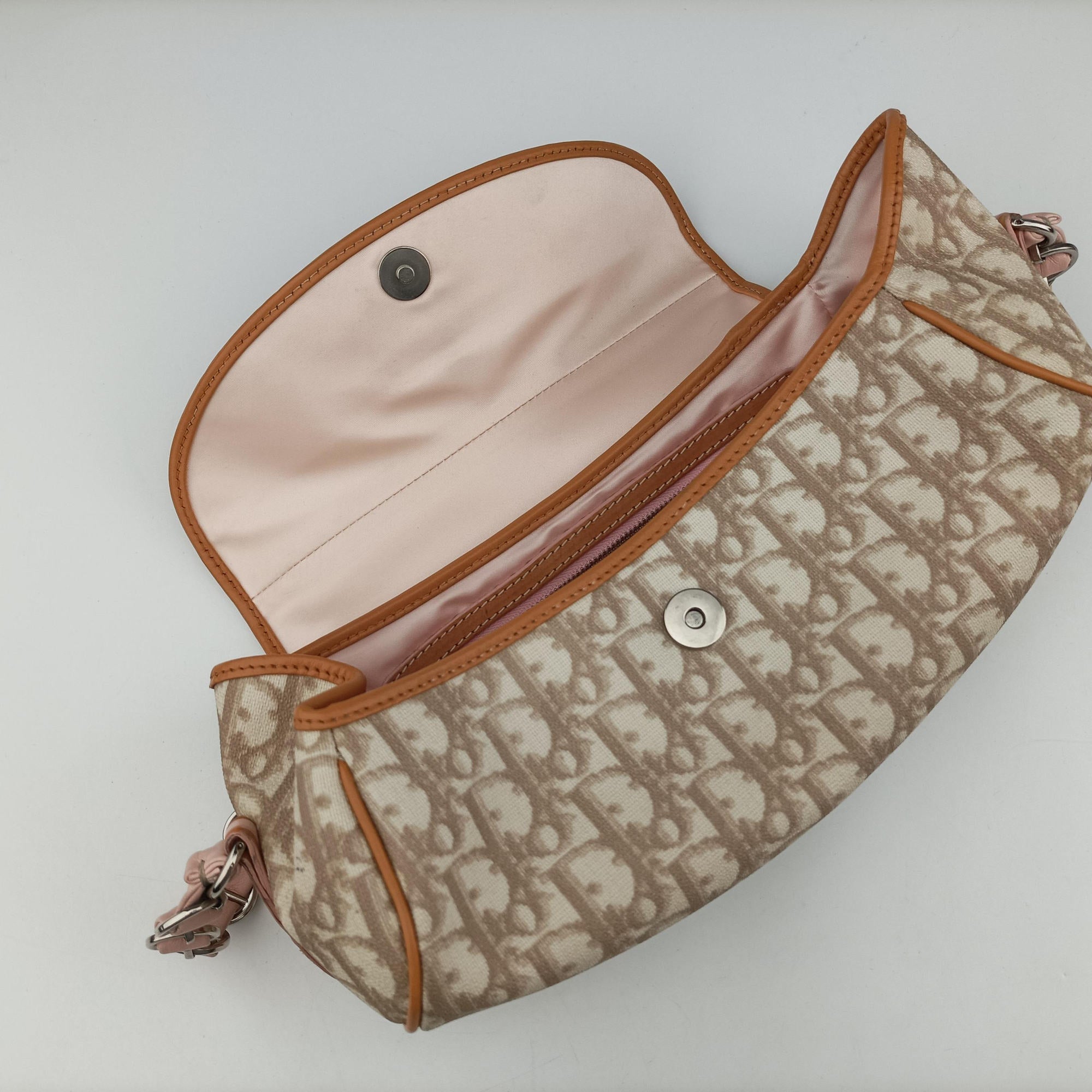 Pre-owned Christian Dior Romantic Heart Trotter Beige x Brown x Pink PVC Coated Canvas x leather  handbag | stylenewstar