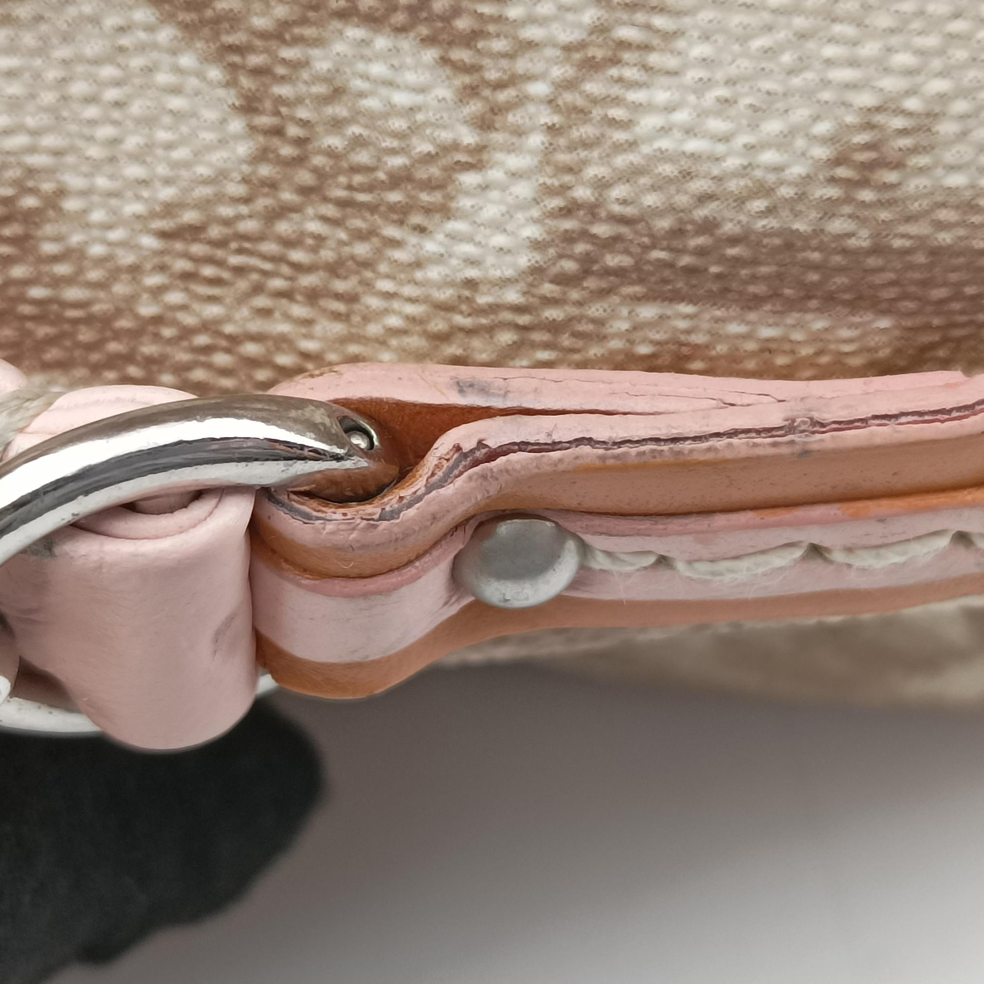 Pre-owned Christian Dior Romantic Heart Trotter Beige x Brown x Pink PVC Coated Canvas x leather  handbag | stylenewstar
