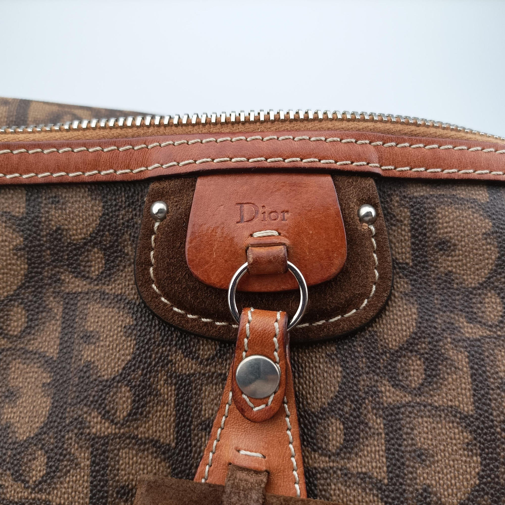 Vintage Christian Dior Trotter Romantique  Bow Brown×Multicolour PVC coated canvas×Leather  handbag | stylenewstar