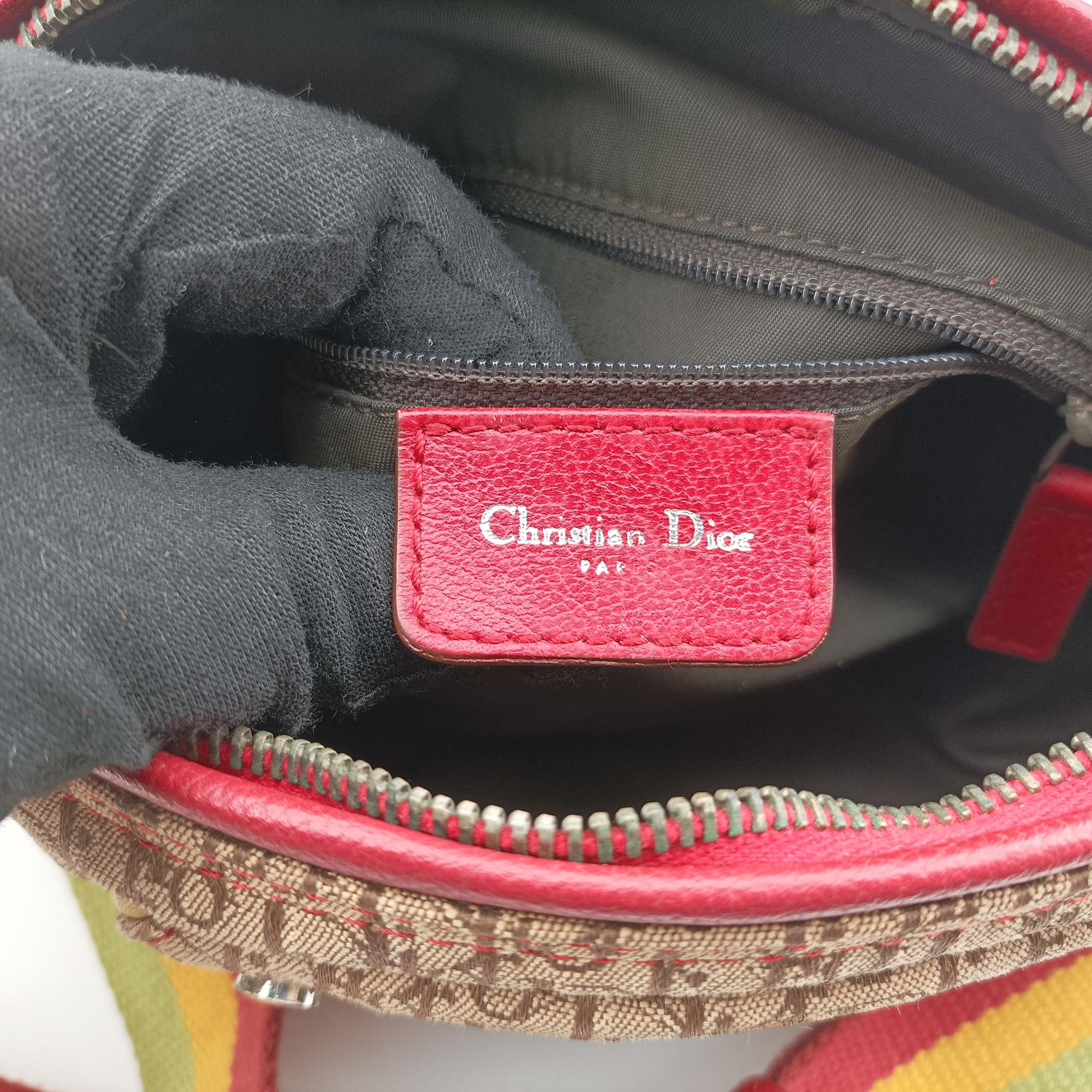 Pre-owned Christian Dior Rasta Trotter beige×Red×Multicolor Jacquard×Leather  shoulderbag | stylenewstar