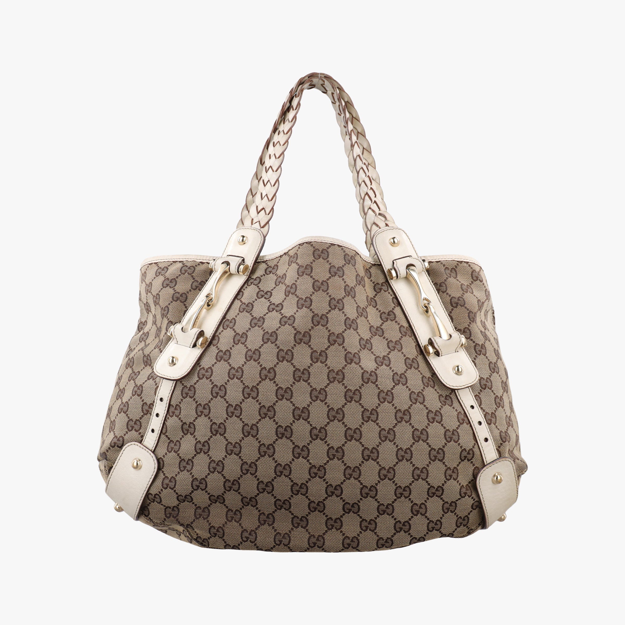 Pre-owned Gucci Pelham Hobo Brown×White canvas×leather 137621 handbag | stylenewstar