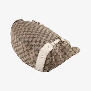 Pre-owned Gucci Pelham Hobo Brown×White canvas×leather 137621 handbag | stylenewstar