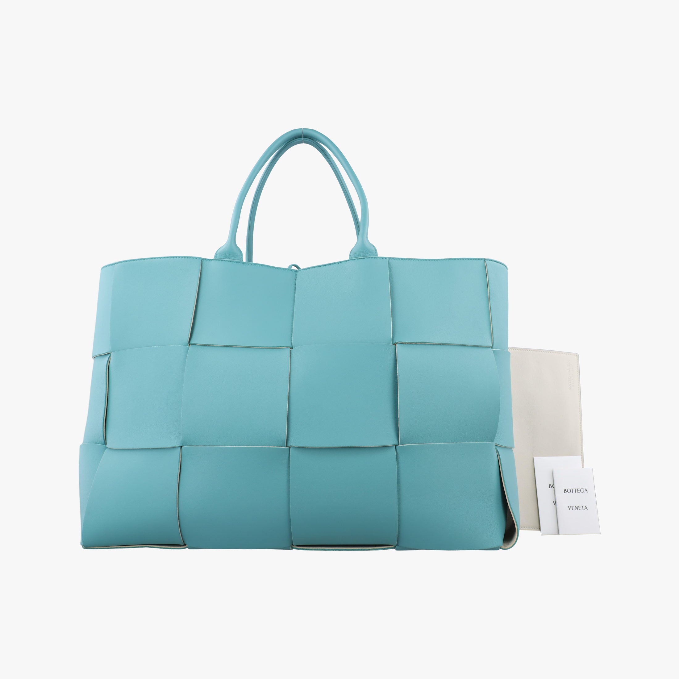 Pre-owned Bottega Veneta THE ARCO Tote Blue lambskin  handbag | stylenewstar