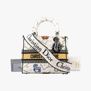 Pre-owned Christian Dior Lady D-Lite Ecru Multicolor Canvas  shoulderbag | stylenewstar
