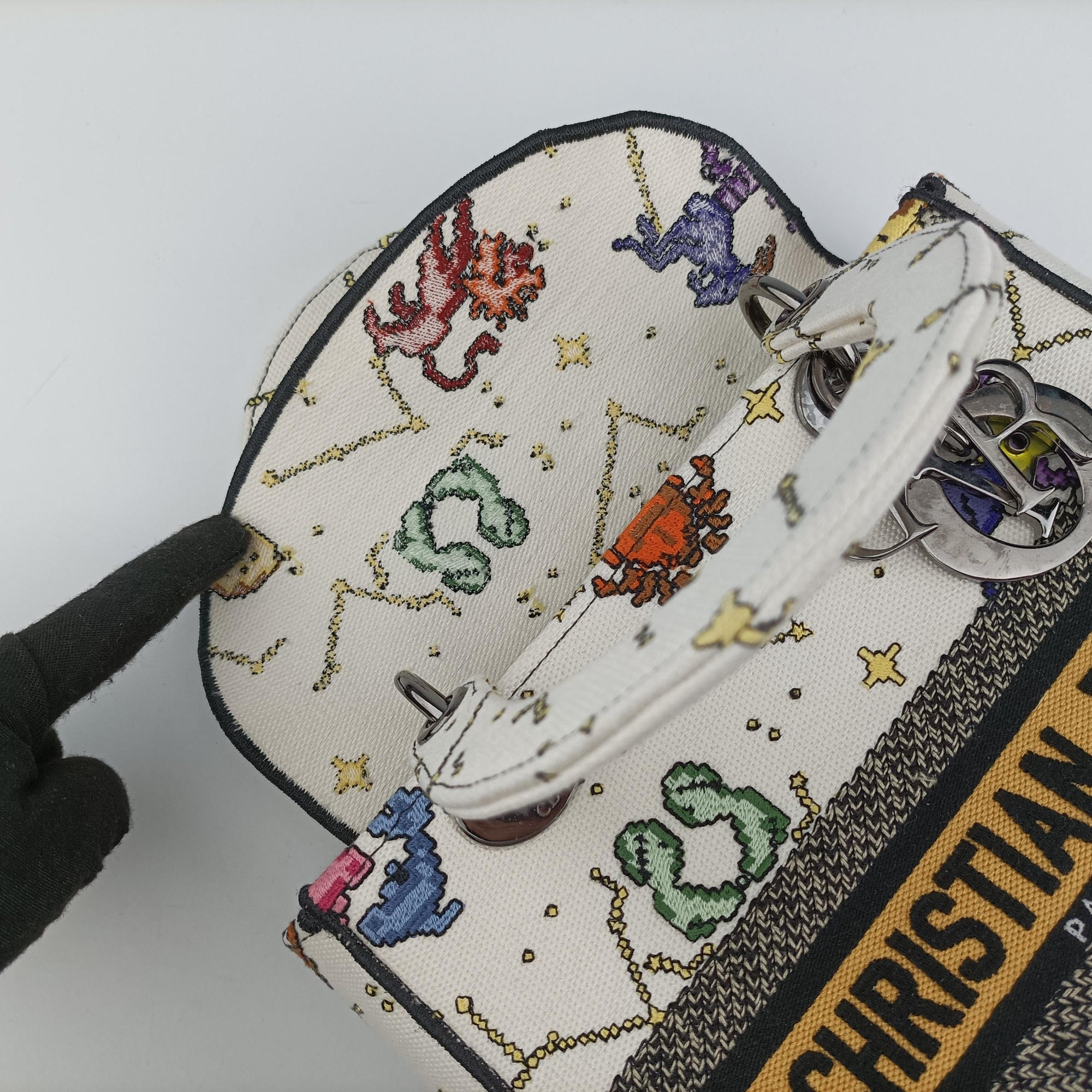 Pre-owned Christian Dior Lady D-Lite Ecru Multicolor Canvas  shoulderbag | stylenewstar