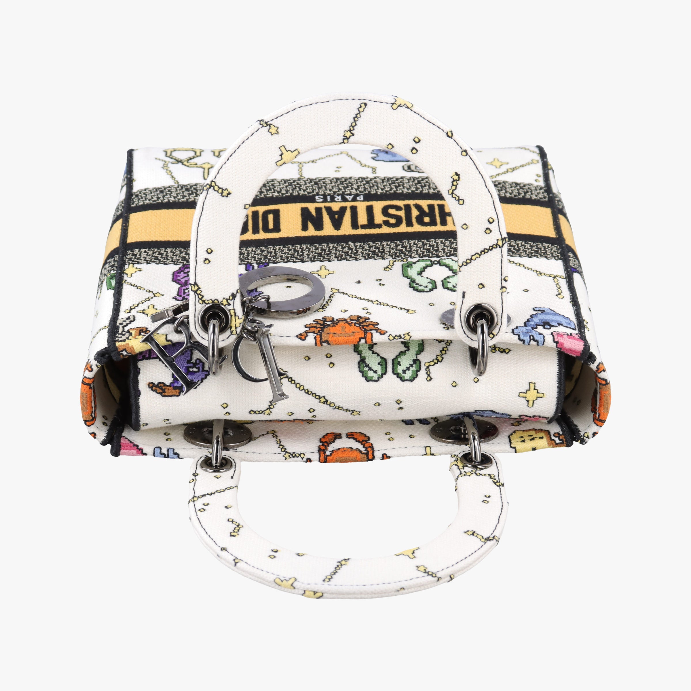 Pre-owned Christian Dior Lady D-Lite Ecru Multicolor Canvas  shoulderbag | stylenewstar