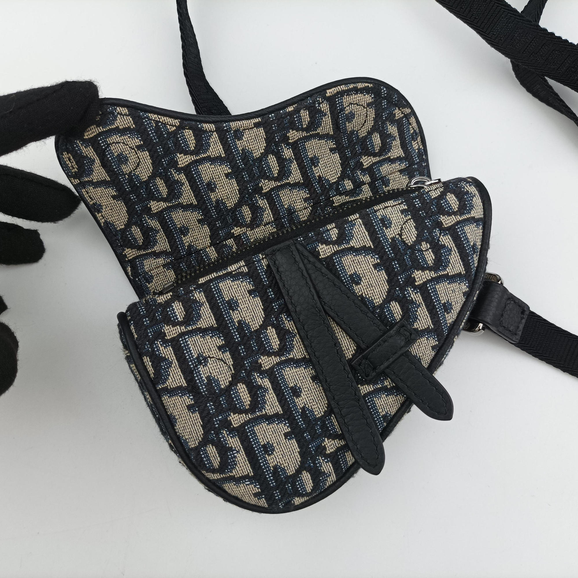 Vintage Christian Dior saddle Navy×Gray Jacquard  bum bag/waist bag | stylenewstar