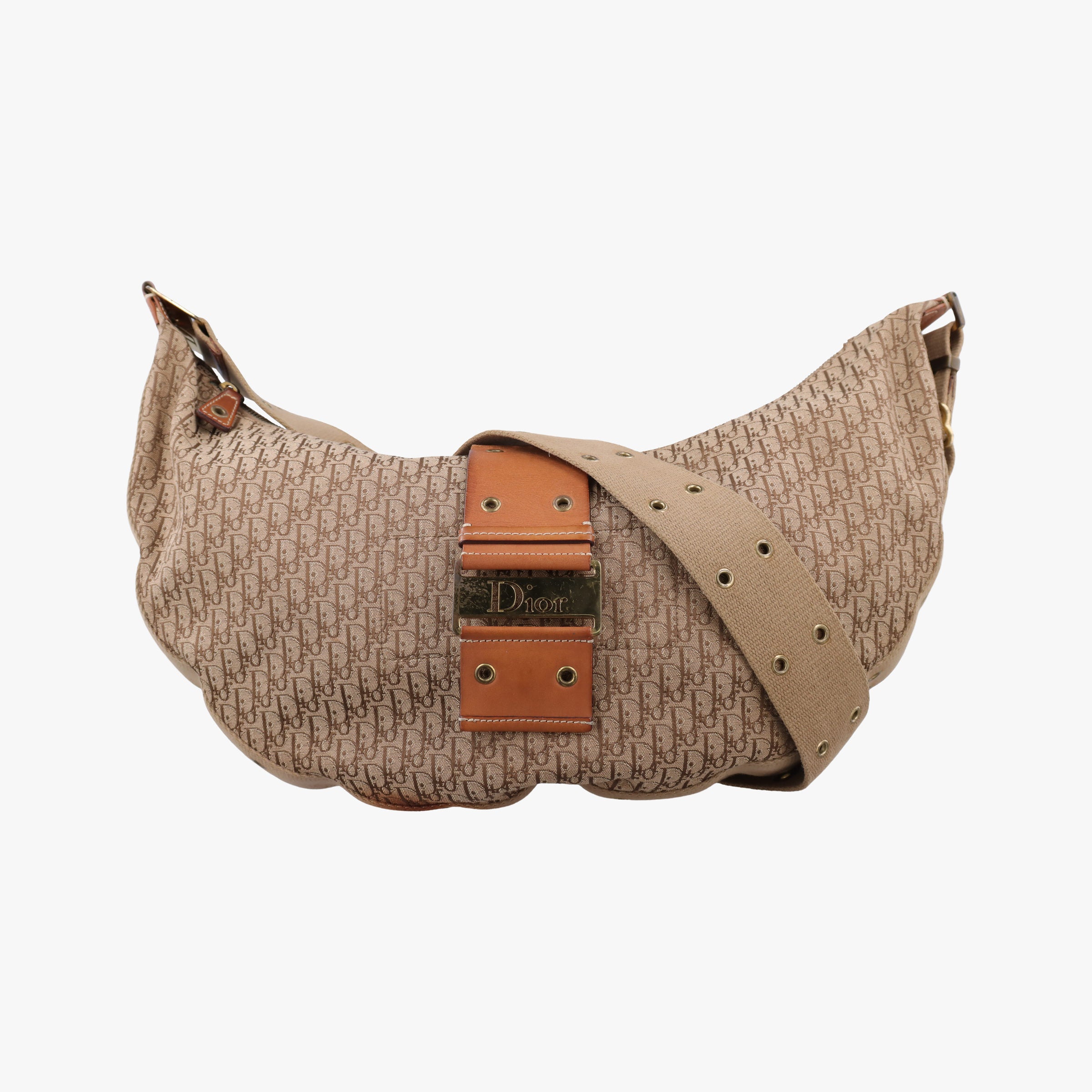 Pre-owned Christian Dior Street Chic Beige×Camel canvasxleather  shoulderbag | stylenewstar