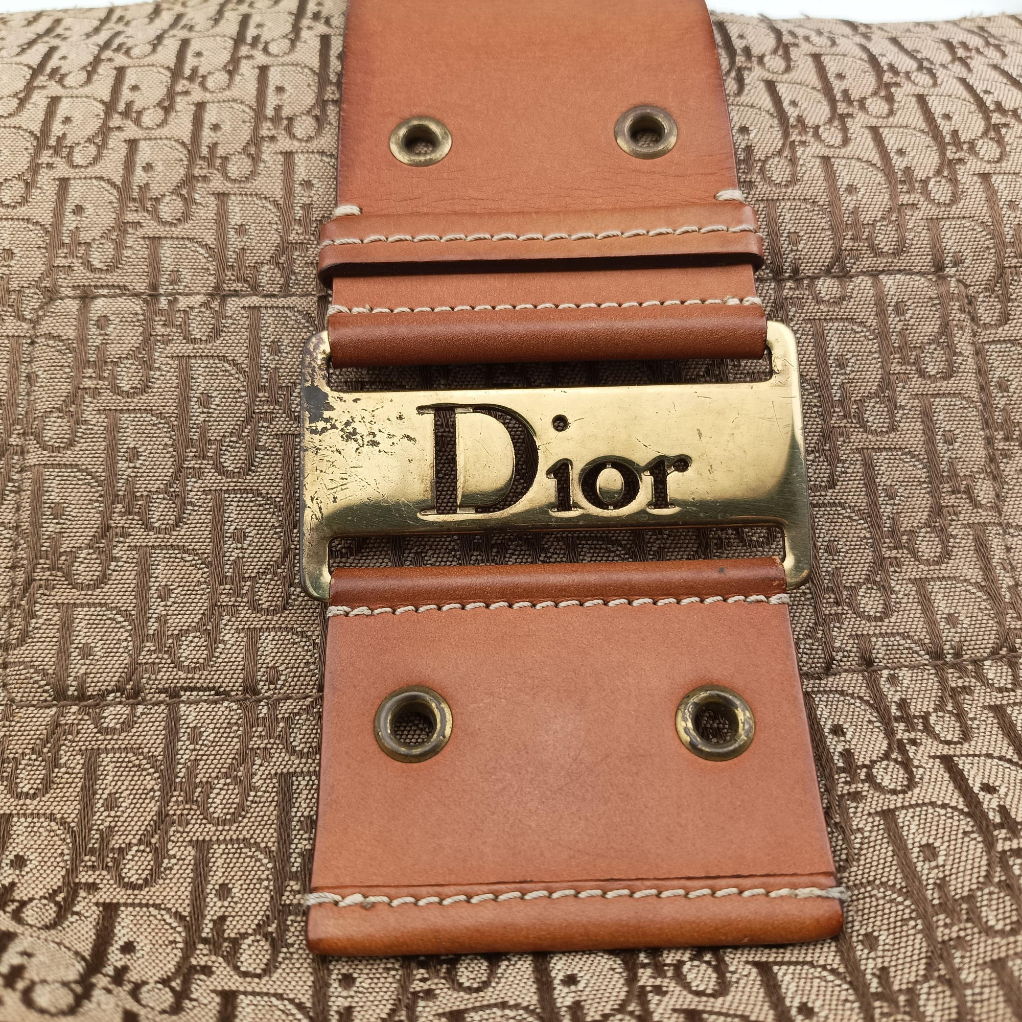 Pre-owned Christian Dior Street Chic Beige×Camel canvasxleather  shoulderbag | stylenewstar
