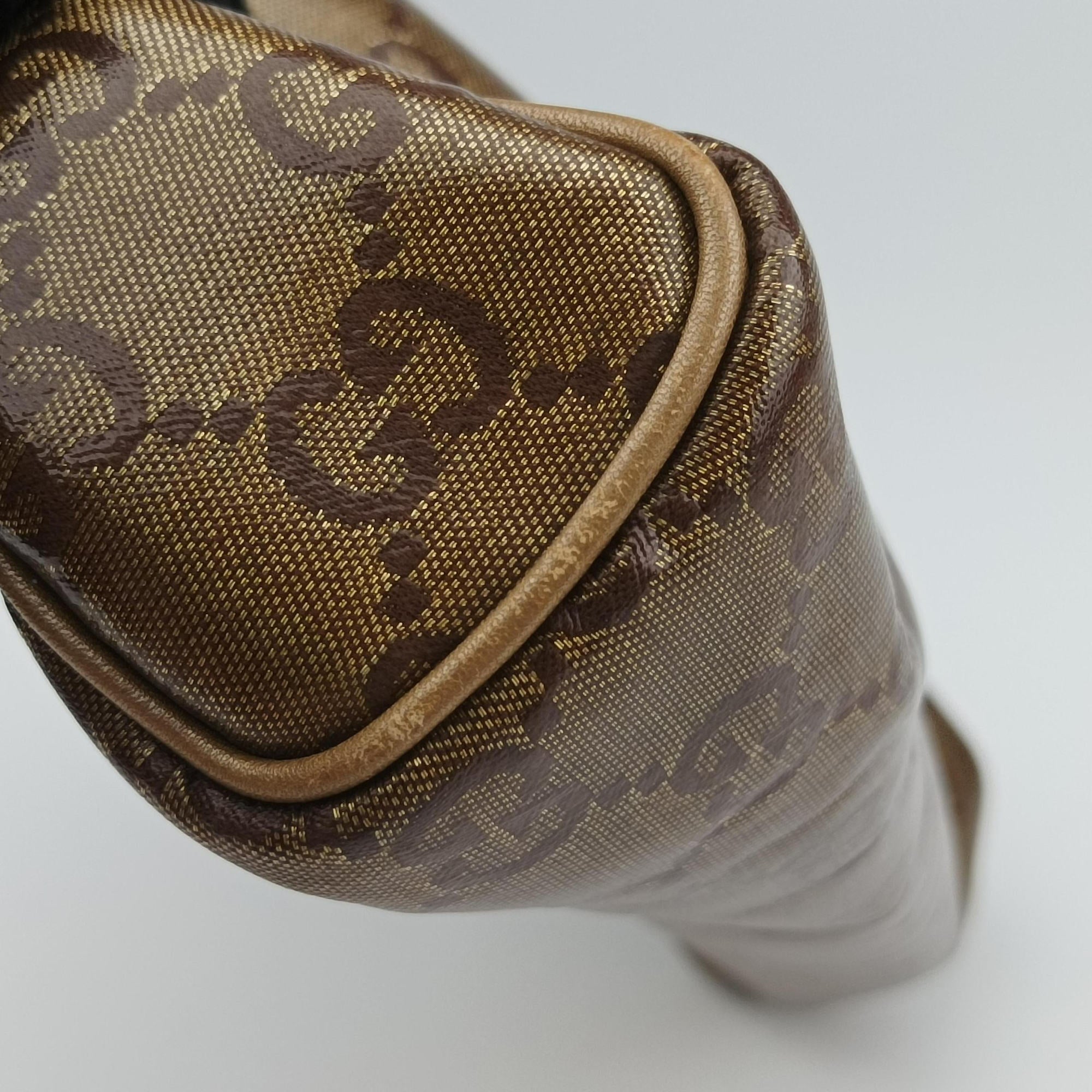 Pre-owned Gucci Abbey Brown PVC coated canvas 145750 handbag | stylenewstar