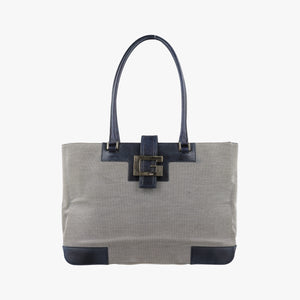 Pre-owned Gucci G logo tote Gray×Navy Leather×Canvas 002.11 shoulderbag | stylenewstar