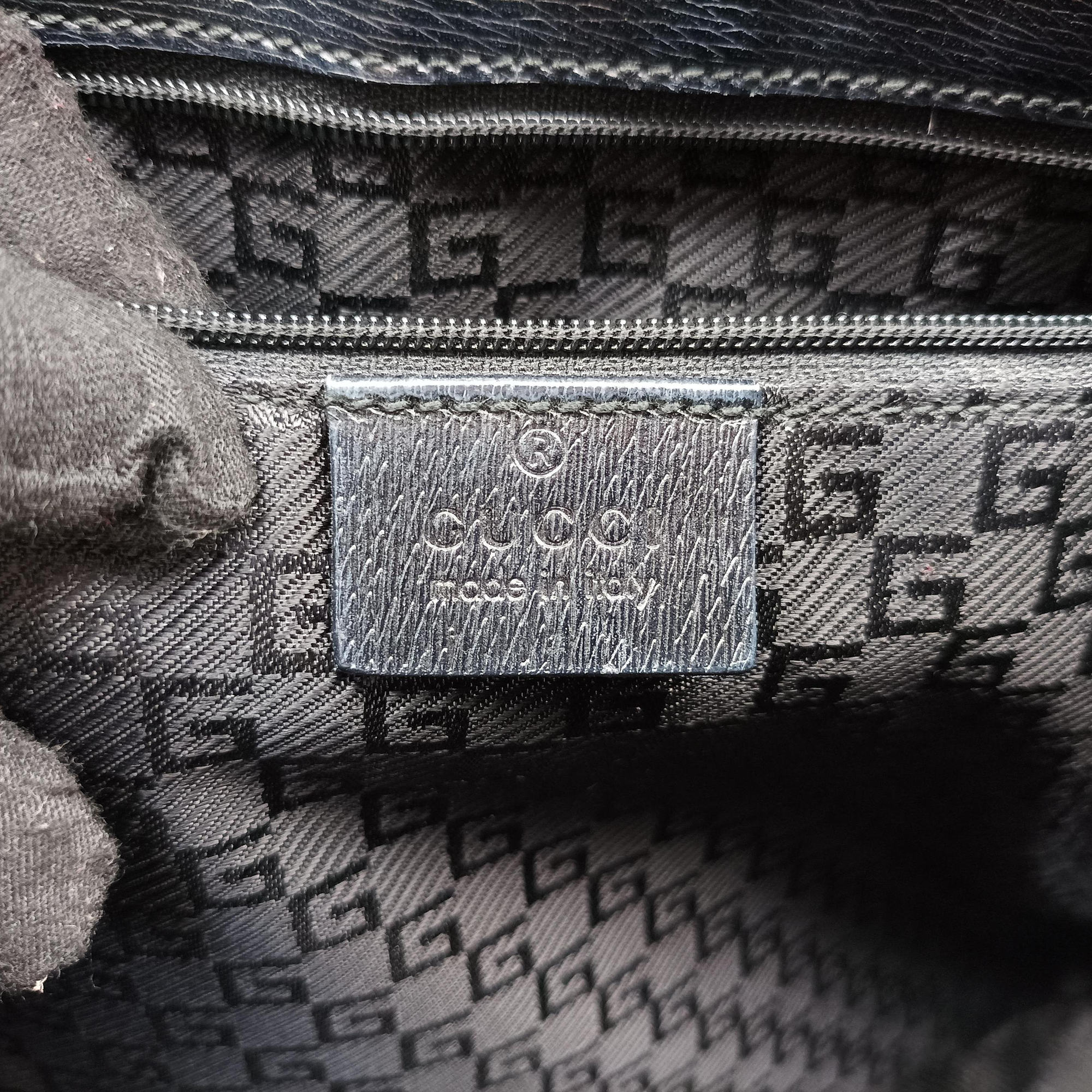 Pre-owned Gucci G logo tote Gray×Navy Leather×Canvas 002.11 shoulderbag | stylenewstar