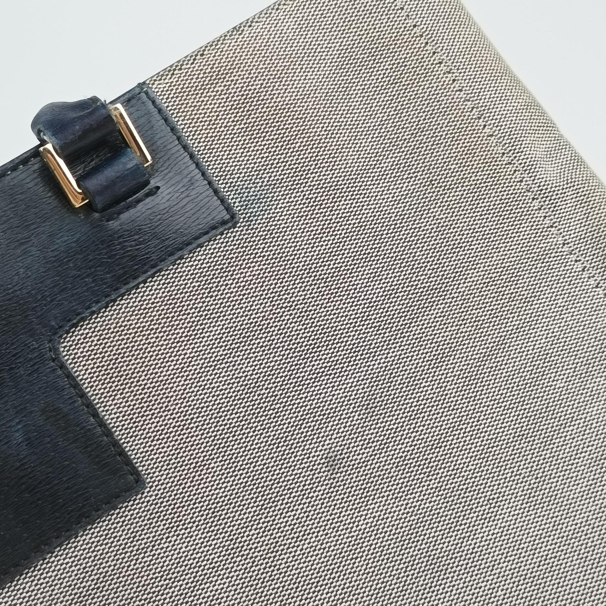 Pre-owned Gucci G logo tote Gray×Navy Leather×Canvas 002.11 shoulderbag | stylenewstar