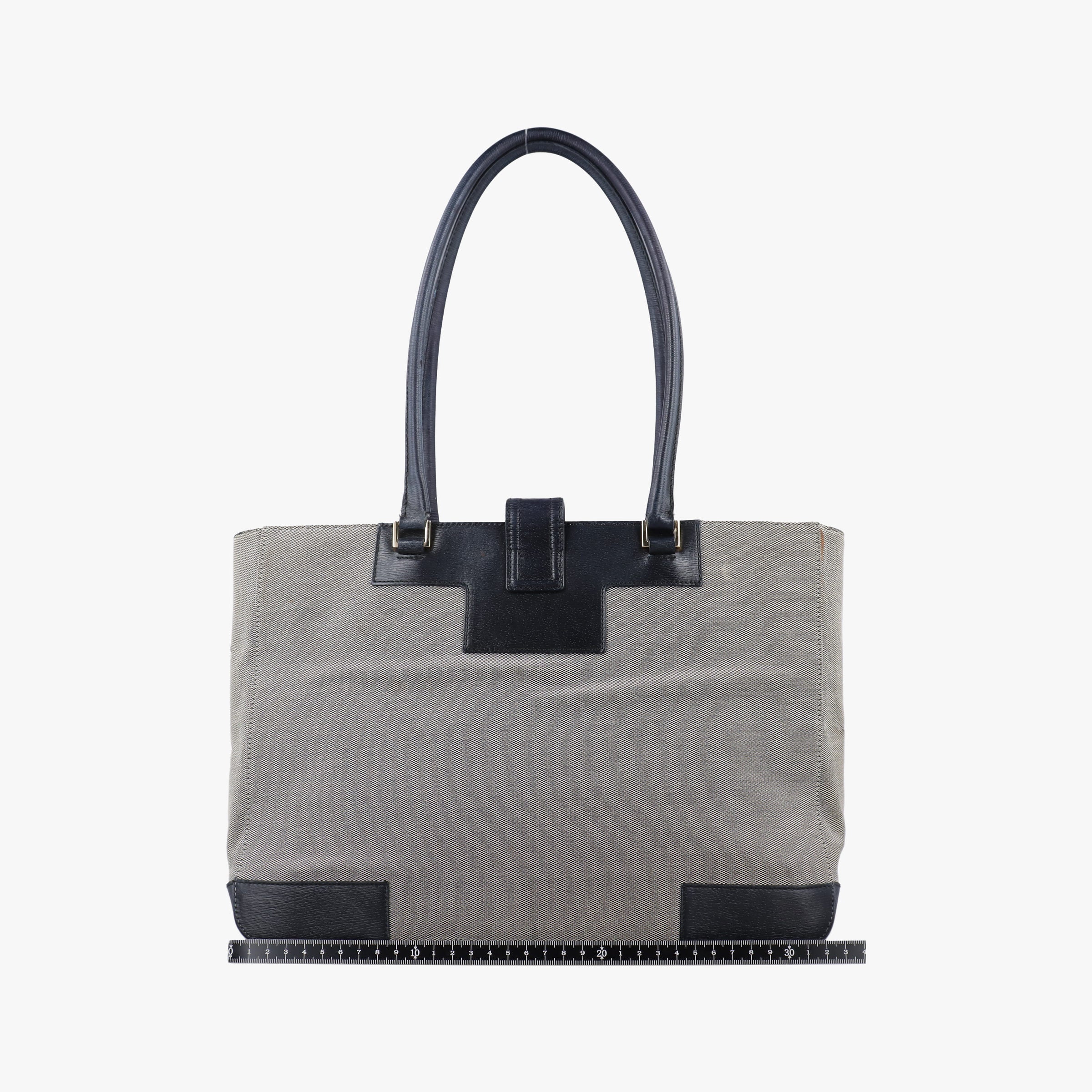 Pre-owned Gucci G logo tote Gray×Navy Leather×Canvas 002.11 shoulderbag | stylenewstar