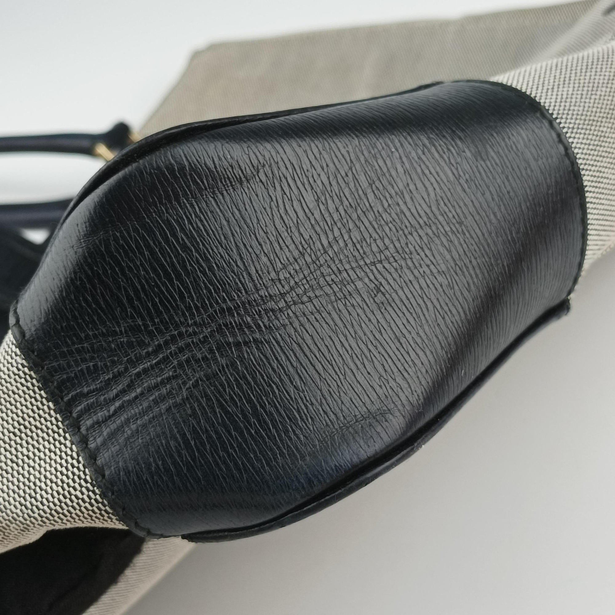 Pre-owned Gucci G logo tote Gray×Navy Leather×Canvas 002.11 shoulderbag | stylenewstar