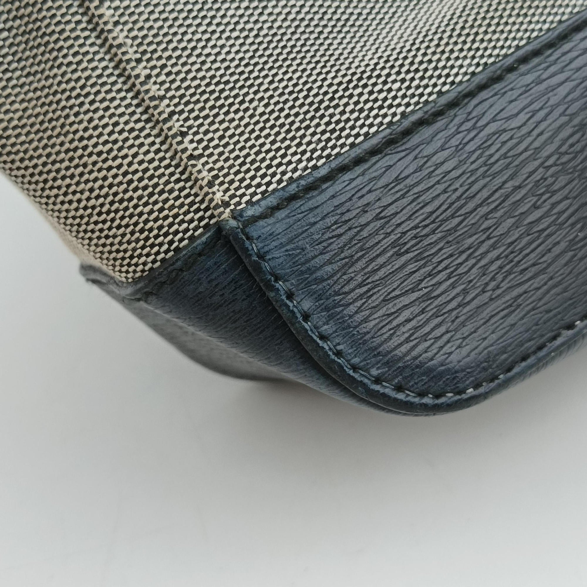 Pre-owned Gucci G logo tote Gray×Navy Leather×Canvas 002.11 shoulderbag | stylenewstar