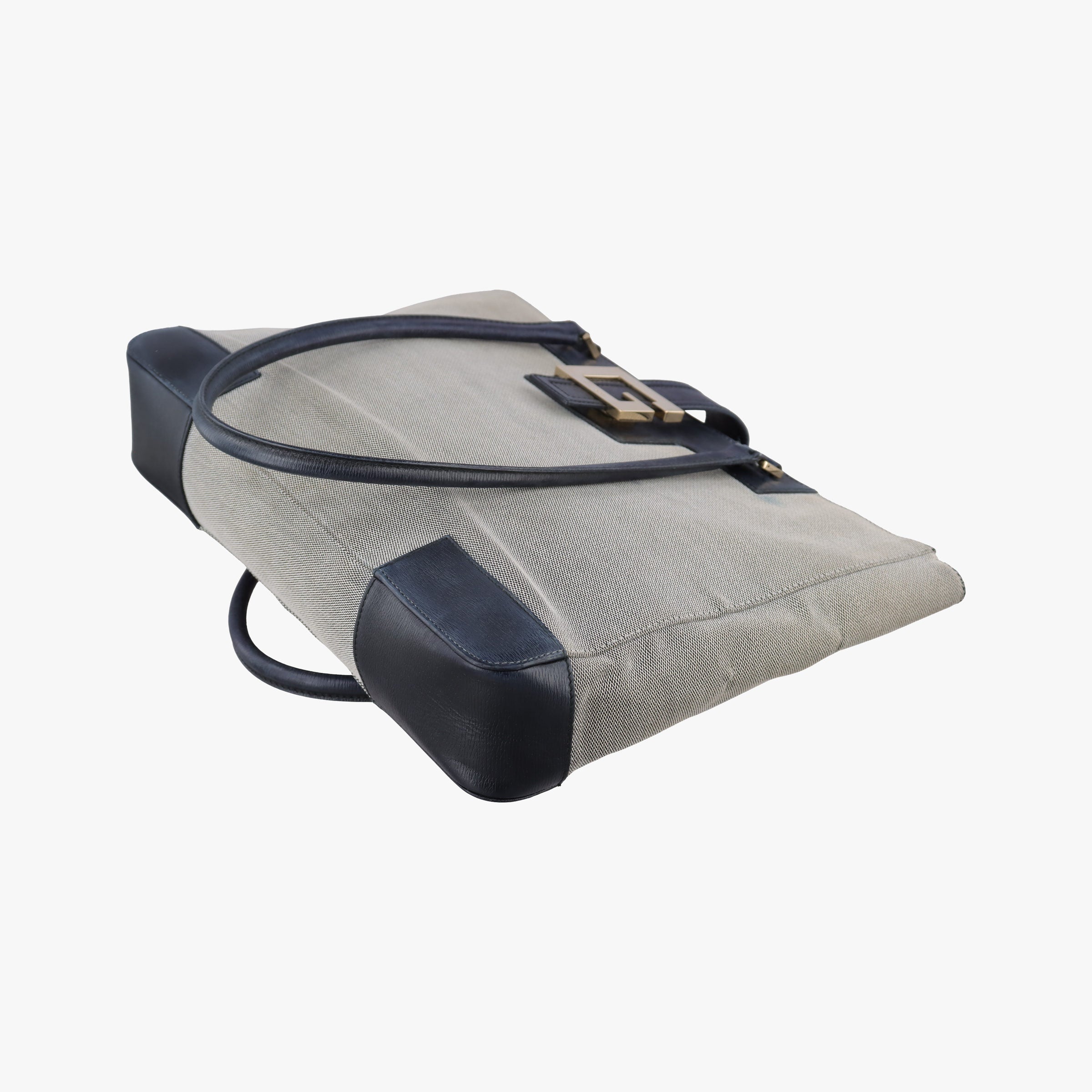 Pre-owned Gucci G logo tote Gray×Navy Leather×Canvas 002.11 shoulderbag | stylenewstar