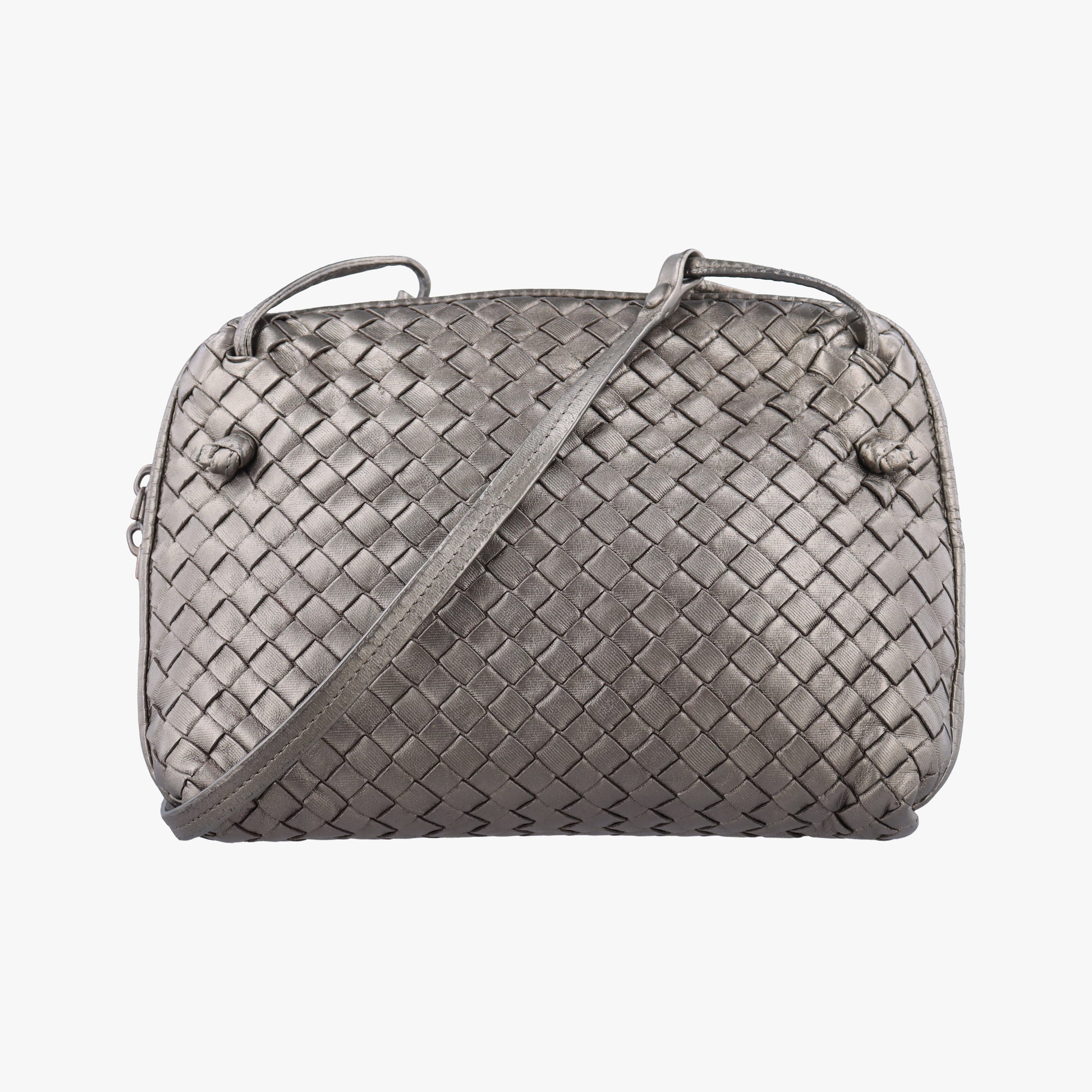 Pre-owned Bottega Veneta NODINI Intrecciato Silver Gray lambskin  shoulderbag | stylenewstar