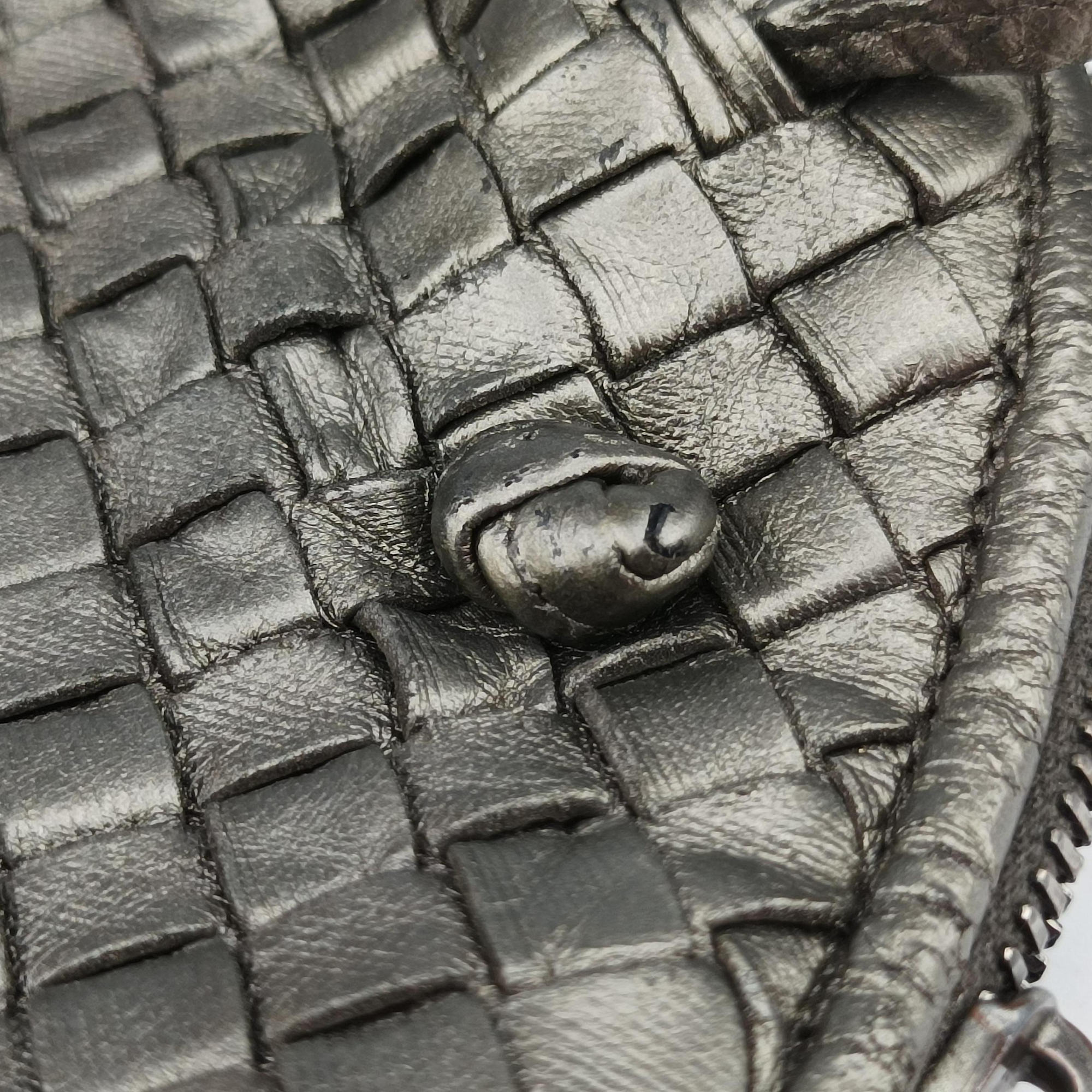 Pre-owned Bottega Veneta NODINI Intrecciato Silver Gray lambskin  shoulderbag | stylenewstar