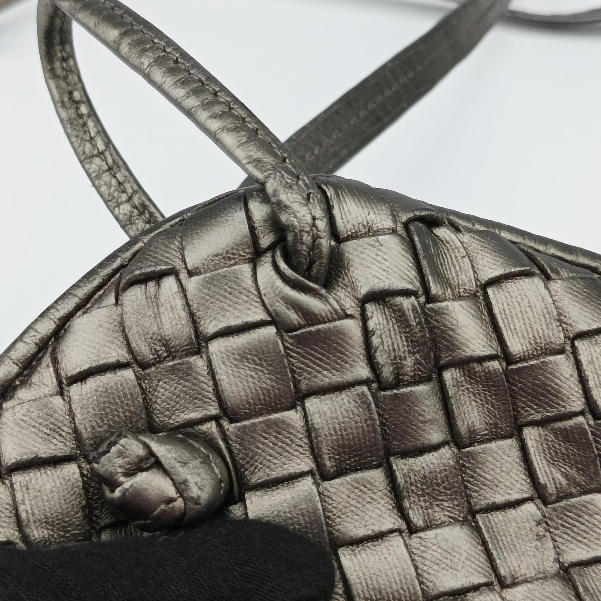 Pre-owned Bottega Veneta NODINI Intrecciato Silver Gray lambskin  shoulderbag | stylenewstar