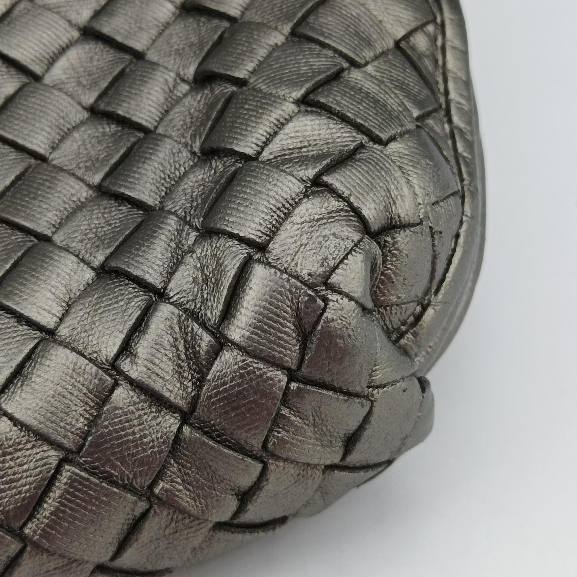 Pre-owned Bottega Veneta NODINI Intrecciato Silver Gray lambskin  shoulderbag | stylenewstar