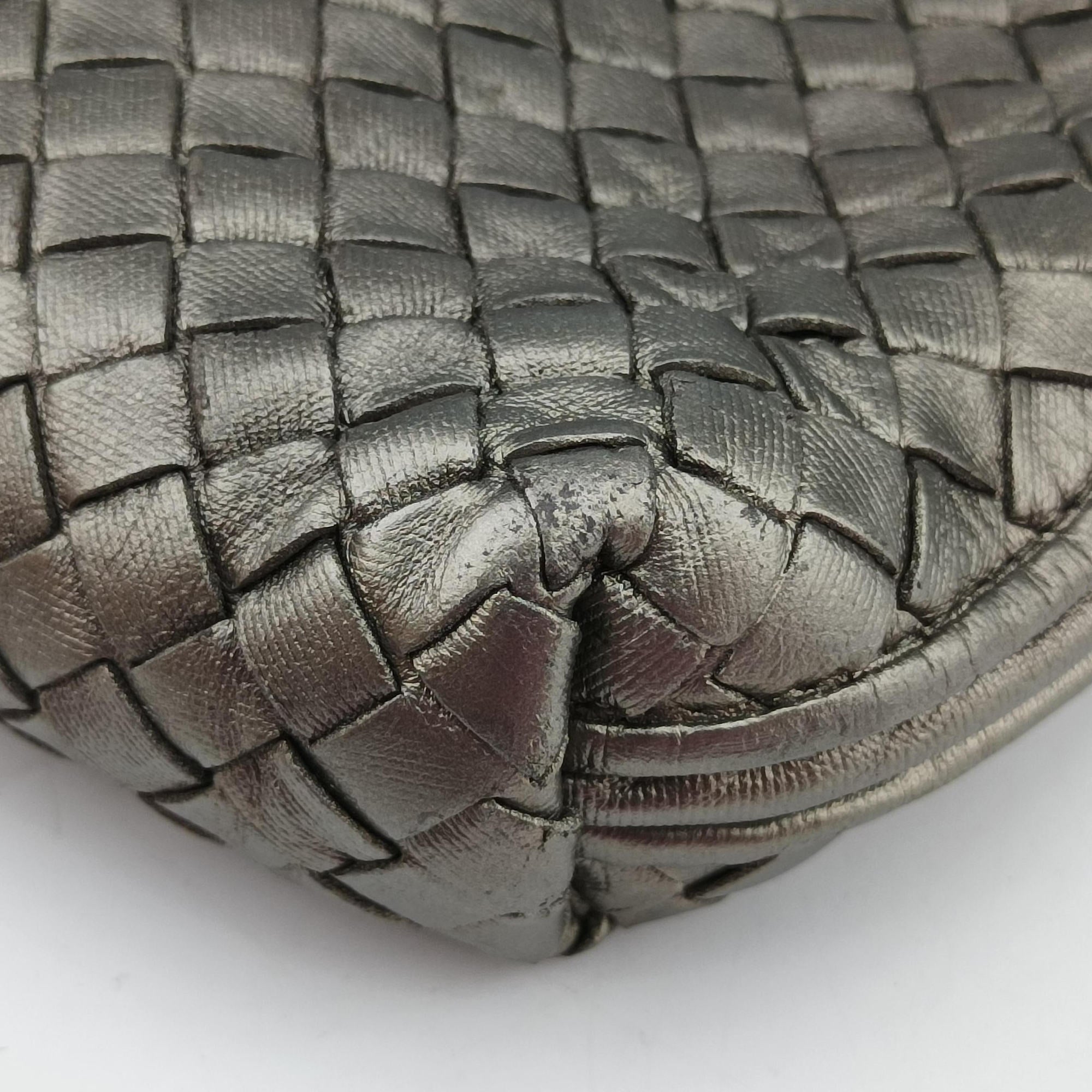 Pre-owned Bottega Veneta NODINI Intrecciato Silver Gray lambskin  shoulderbag | stylenewstar