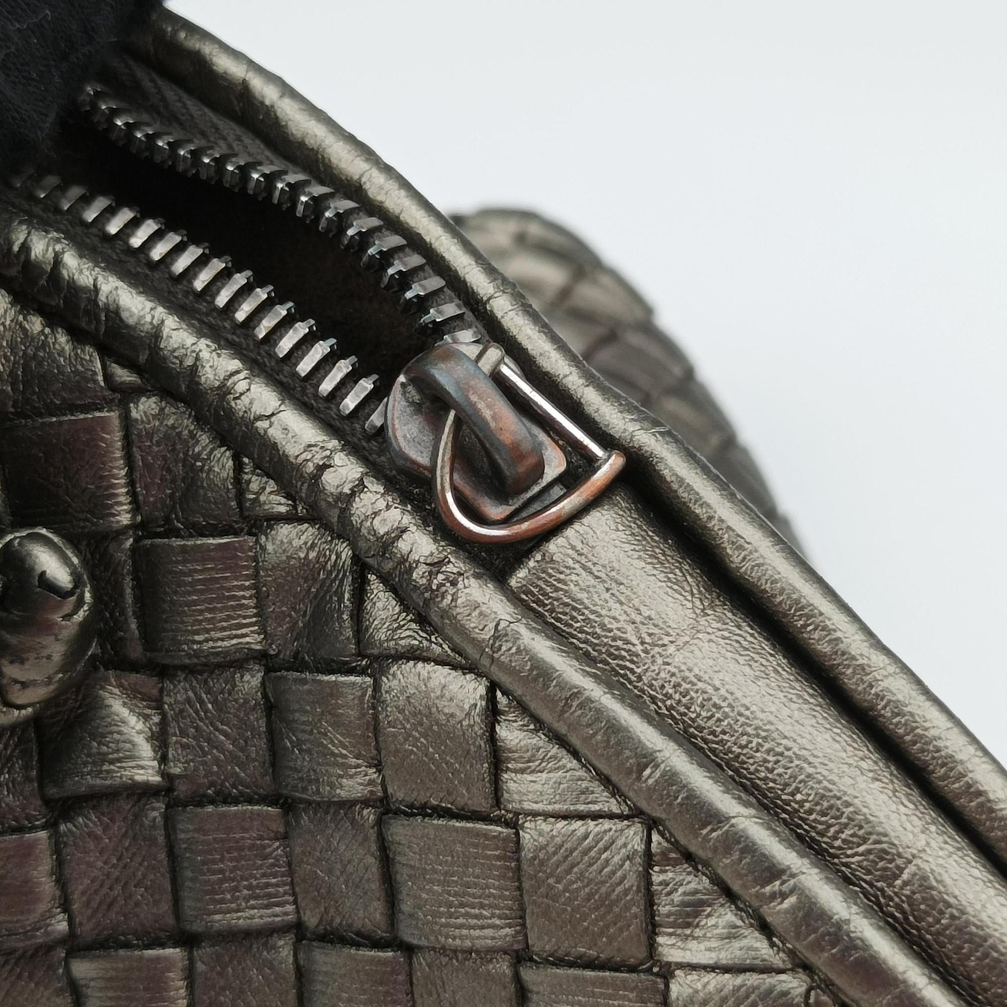 Pre-owned Bottega Veneta NODINI Intrecciato Silver Gray lambskin  shoulderbag | stylenewstar